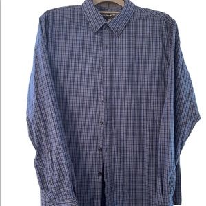 Medium Blue & Black plaid long sleeve button shirt